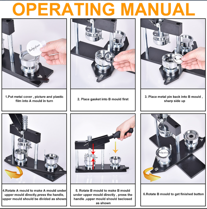 50mm 2 Inch button maker machine + 500pcs free button parts + adjustable circle cutter