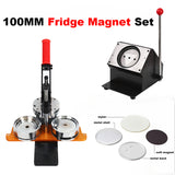 100mm Refrigerator Magnet Making Kit: Includes a machine,stand cutter, and 100sets of consumable (Mylar film, metal casing, soft magnet, and metal backing). A complete set of DIY refrigerator magnet equipment and materials.
