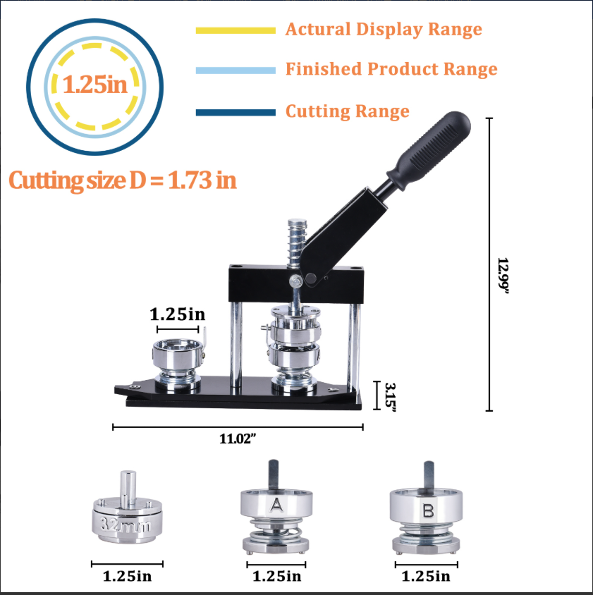 75mm 3 Inch button maker machine + 500pcs free button parts + adjustable circle cutter