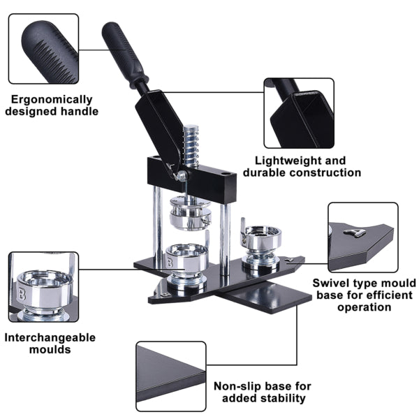 37mm 1 1/2 Inch Button Maker Machine + 500pcs free Magnet Supplies + Graphic Punch