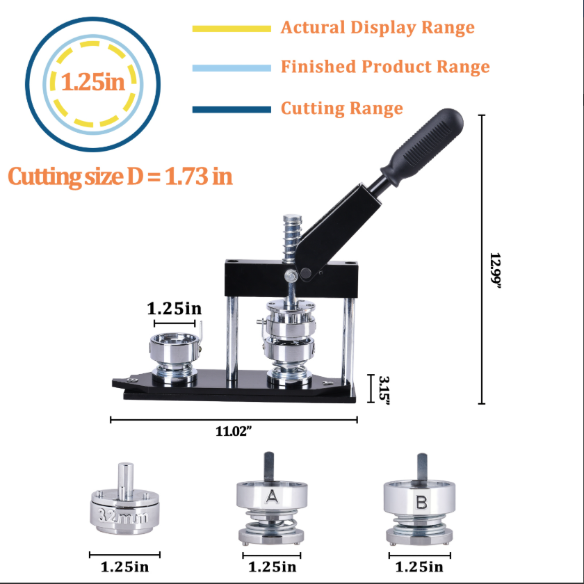 50mm 2 Inch button maker machine + 500pcs free button parts + adjustable circle cutter