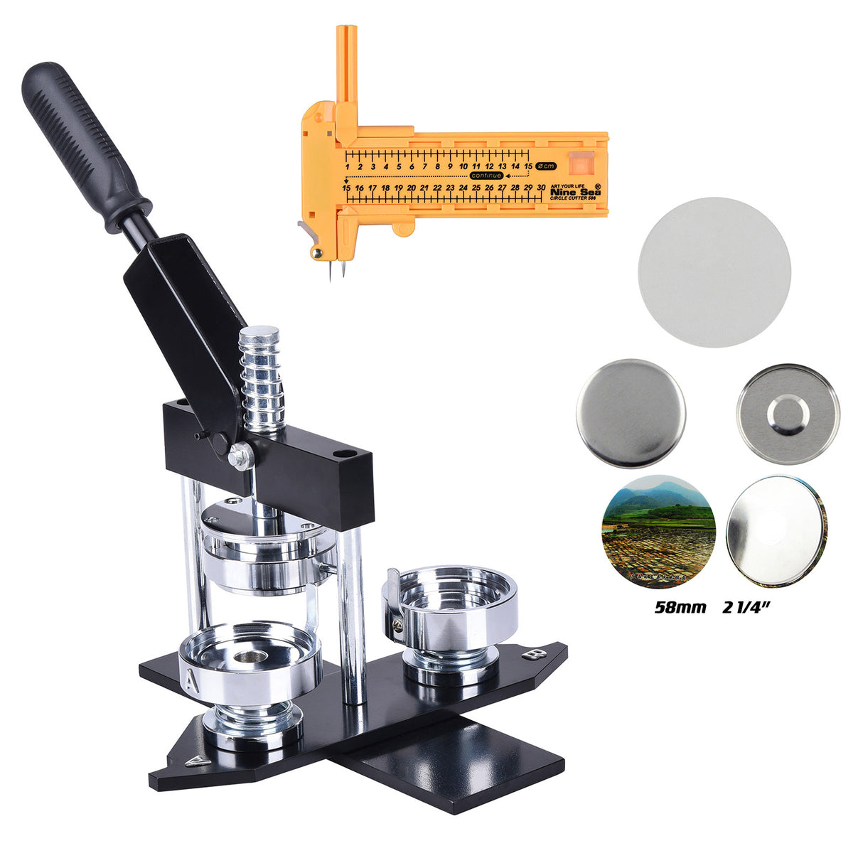 58mm 2-1/4 Inch round button maker machine + 500pcs free magnet parts + circle cutter