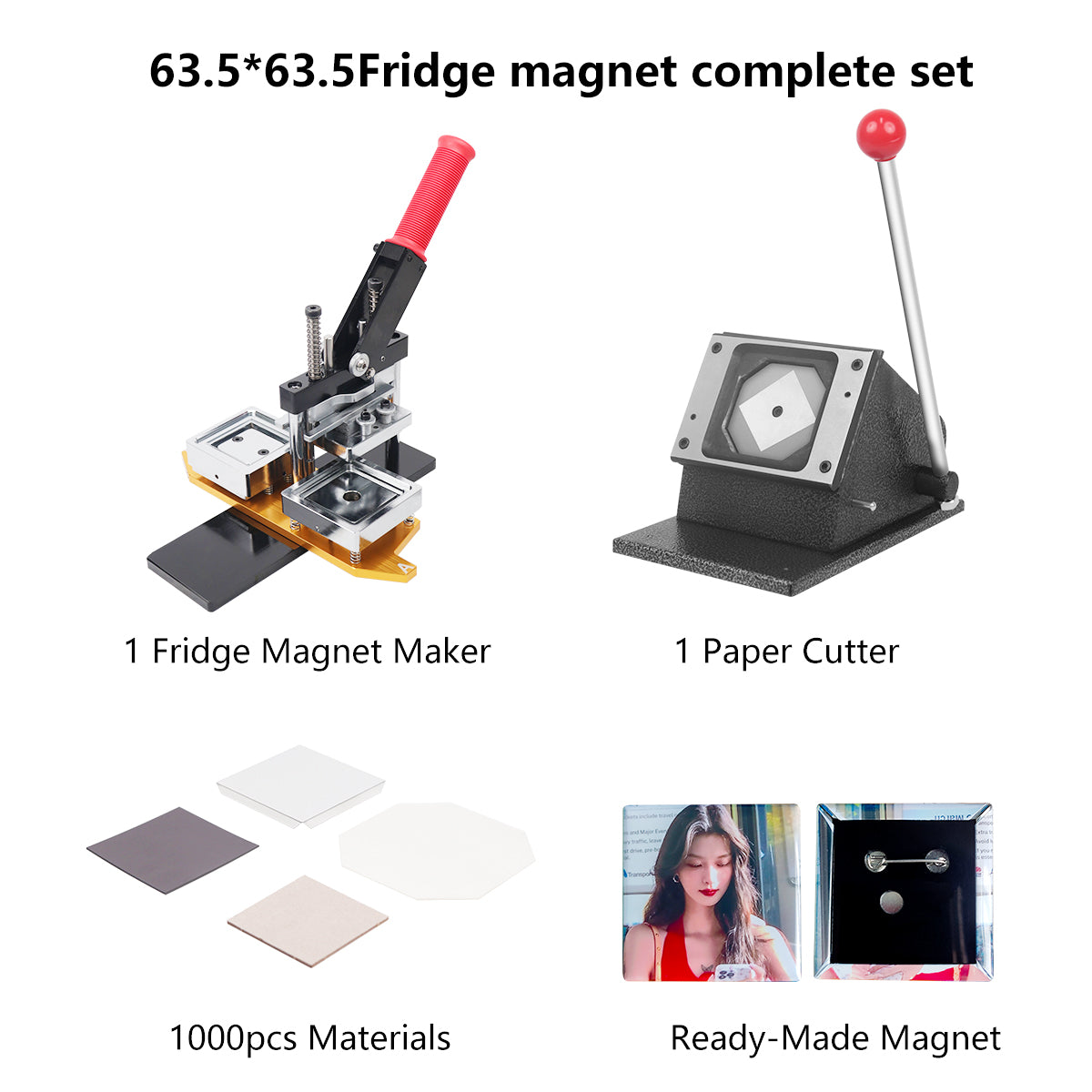 63.5*63.5mm Square Magnet button machine complete set