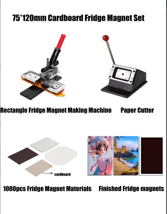 75*120mm Tin Rectangle Fridge Magnet Making Machine + Paper Cutter + 1000pcs Fridge Magnet Materials