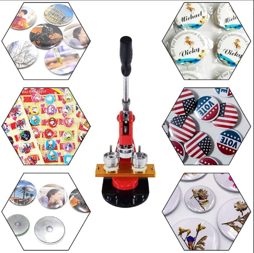 44MM 1-3/4 Inch round interchangeable moulds manual button machine + 500pcs button parts
