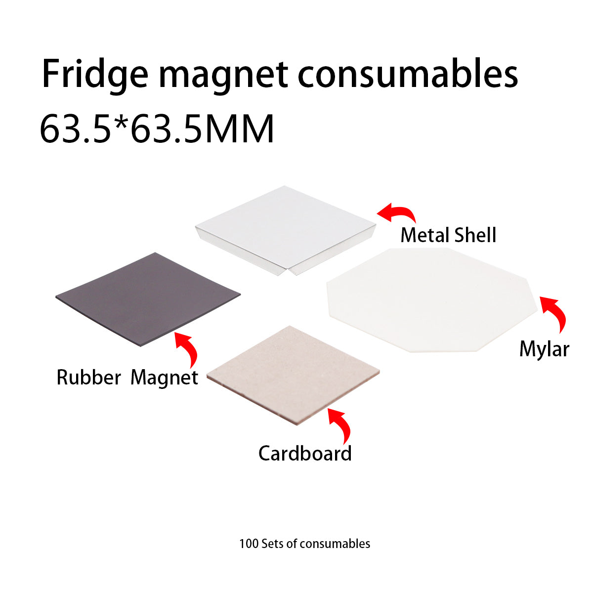 63.5*63.5mm Square Magnet button machine complete set